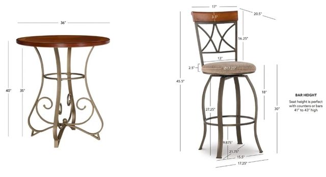 Powell® Hamilton 5-Piece Bronze/Medium Cherry/Taupe Pub Swivel Table Set-2