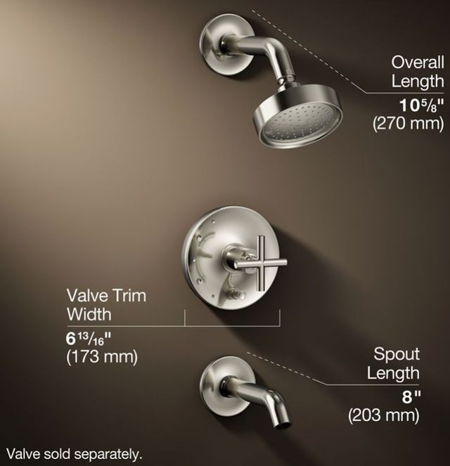 KOHLER® Purist® Rite-Temp® Vibrant Polished Nickel 2.5 GPM Bath and Shower Trim Kit with Push-Button Diverter and Cross Handle-2