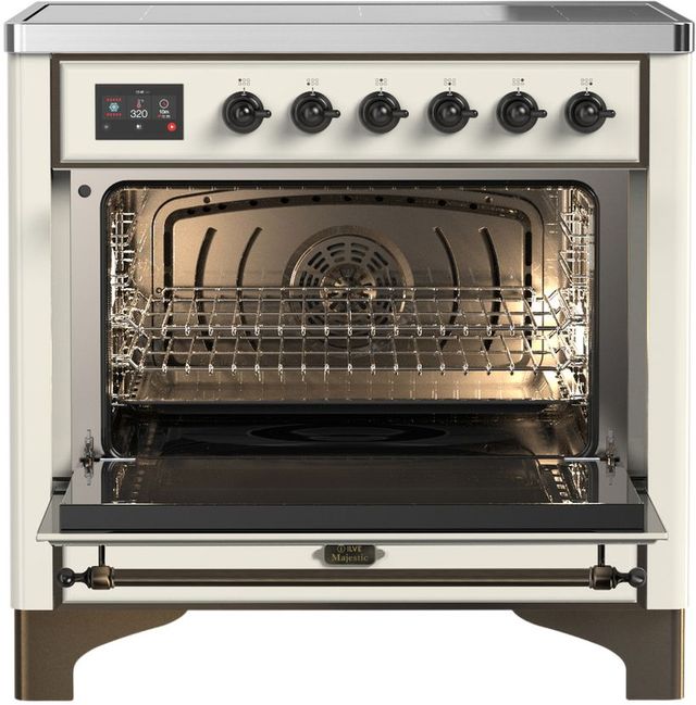 Ilve® Majestic III 36" Antique White Pro Style Induction Range with Triple Glass Door and Burnished Trim-1