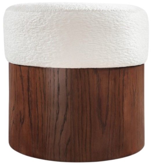 Meridian Furniture Nimes Cream/Walnut Velour Fur Ottoman-0