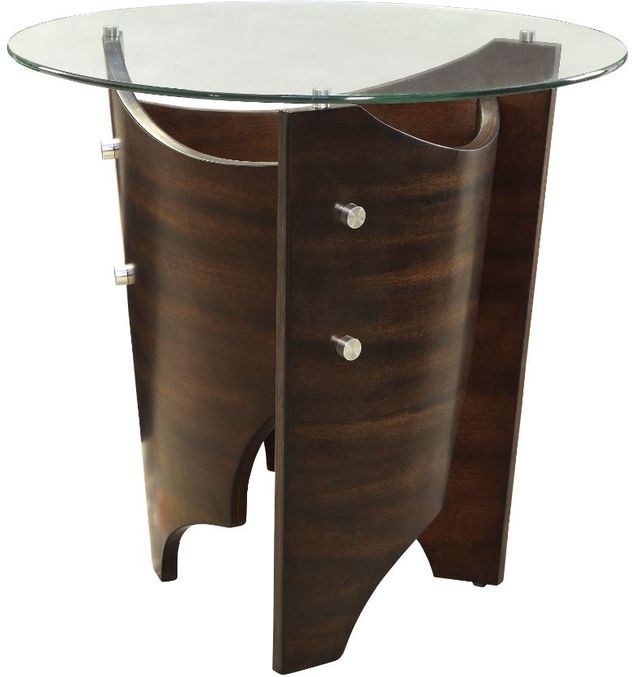 Mazin Furniture Laszlo Brown Round Glass Top End Table-0
