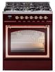 Ilve® Nostalgie II Noblesse 30" Burgundy Pro Style Dual Fuel Range with Copper Trim-0