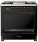 Ilve® Majestic III 36" Glossy Black Pro Style Dual Fuel Natural Gas Range with Solid Door and Burnished Trim-2