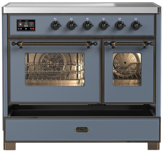 Ilve® Majestic III 40" Blue Gray Pro Style Induction Range with Triple Glass Door and Burnished Trim-2