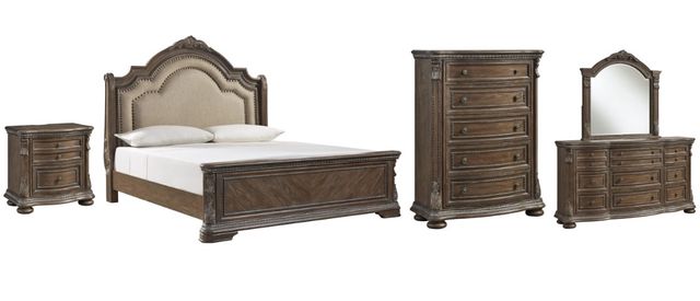 Signature Design by Ashley® Charmond 5-Piece Brown California King Upholstered Sleigh Bed Set-0