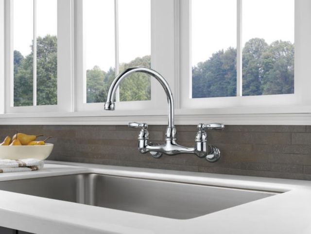 Peerless Claymore® Chrome 2-Handle Wall Mounted Kitchen Faucet-1