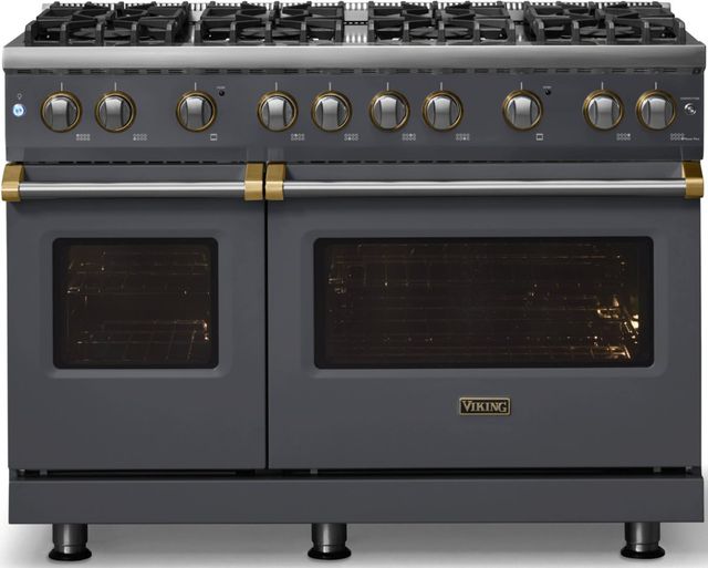 Viking® 5 Series 48" Cast Black Pro Style Gas (NG) Range with Brushed Brass Trim-3