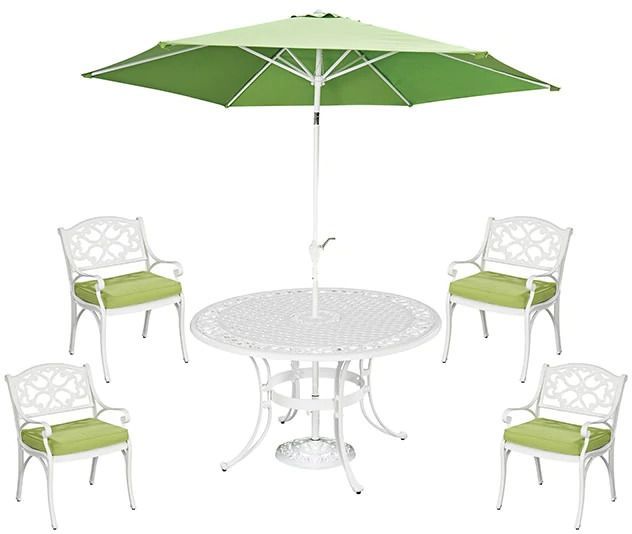 homestyles® Sanibel 7 Piece White Outdoor Dining Set with Umbrella and Cushions-0