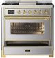 Ilve® Majestic III 36'' Stainless Steel Pro Style Dual Fuel Natural Gas Range with Triple Glass Door and Brass Trim-1