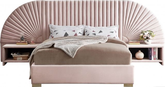 Meridian Furniture Cleo Pink Velvet Queen Bed-2