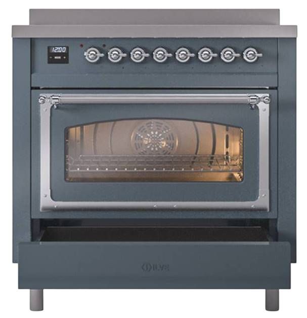 Ilve® Nostalgie II Noblesse 36'' Blue Gray Pro Style Induction Range with Chrome Trim-3