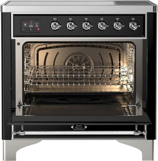 Ilve® Majestic III 36" Glossy Black Pro Style Induction Range with Triple Glass Door and Chrome Trim-1