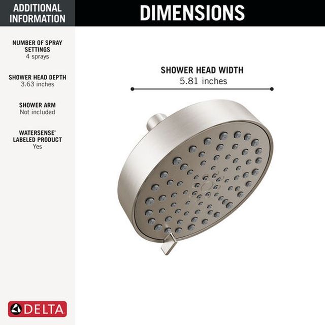 Delta Modern Spotshield Brushed Nickel 4-Setting Shower Head-2