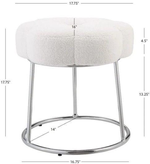Linon Flower White Sherpa Vanity Stool-2