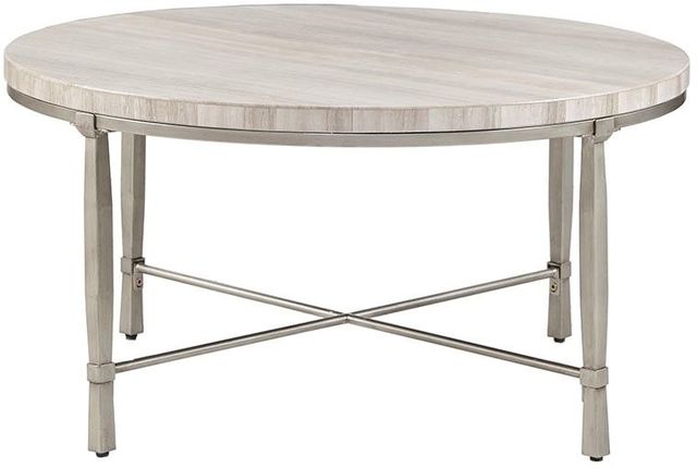 Olliix by Madison Park Silver/Cream Reese Real Marble Round Coffee Table-0