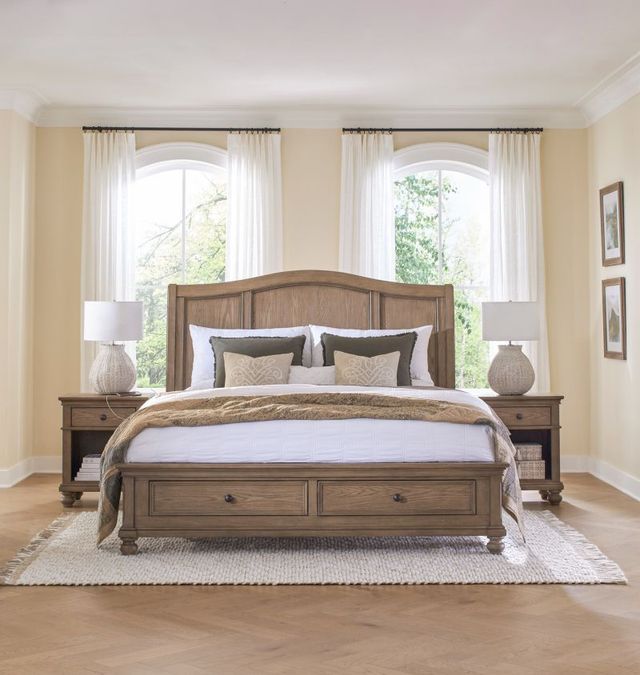 aspenhome® Oxford Tan Queen Sleigh Storage Bed-1