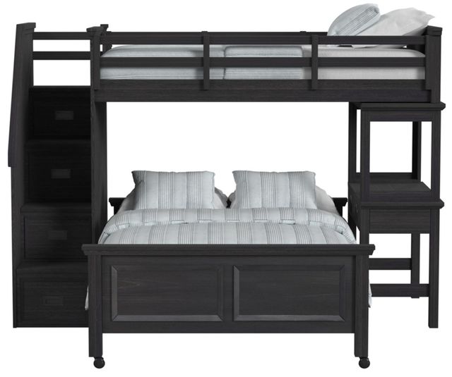 Elements International Hampton Kids Charcoal Youth Twin/Full Loft Bed with Staircase and Desk-2