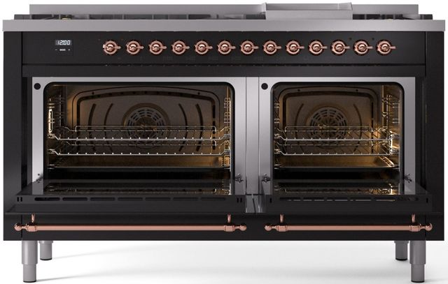 Ilve® Nostalgie II Series 60" Glossy Black Pro Style Dual Fuel Range-1