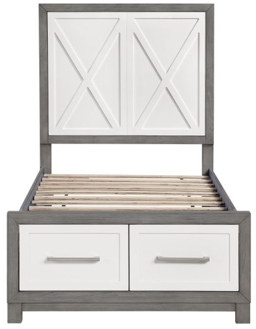 Homelegance® Rowan Ivory/Gray Twin Platform Bed with Footboard Storage-3