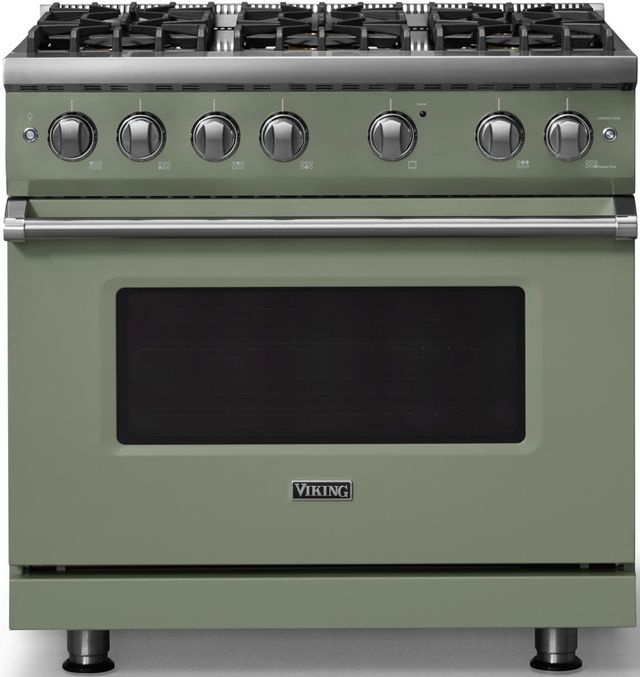 Viking® 5 Series 36" Eucalyptus Pro Style Gas (LP) Range with Polished Chrome Trim-0