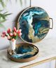 A & B Home Blue/Gold/White Abstract Pattern Round Mirrored Tray-5