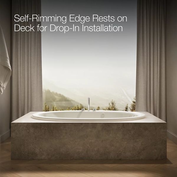 KOHLER® Sunward® Biscuit 72" x 42" Drop-In Heated BubbleMassage™ Air Bath-3