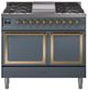 Ilve® Nostalgie II Noblesse 40'' Blue Gray Pro Style Dual Fuel Range with Brass Trim-0