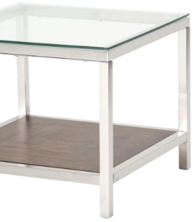 Michael Amini® Diversey Glass Top End Table with Silver Base-1