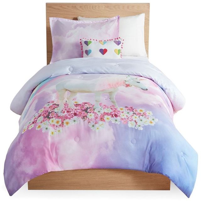 Olliix by Mi Zone Kids Annabelle Purple Twin Unicorn Printed Comforter Set-0