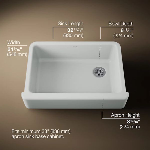 KOHLER® Whitehaven® Ice Gray 33" Undermount Single-Bowl Farmhouse Kitchen Sink-2