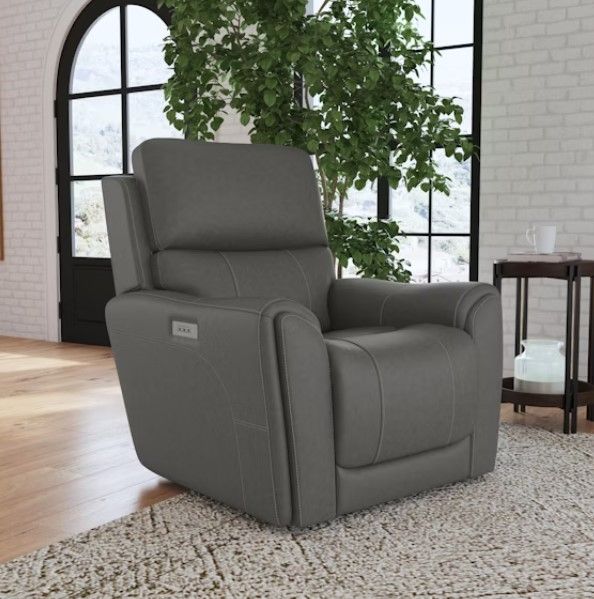 Flexsteel® Carter Smoke Power Recliner with Power Headrest and Lumbar-1