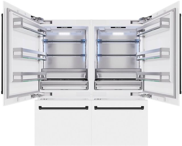 ZLINE Autograph Edition 72" 39.6 Cu. Ft. White Matte Built-In French Door Refrigerator with Water Dispensers, Ice Makers, and Matte Black Accents-1