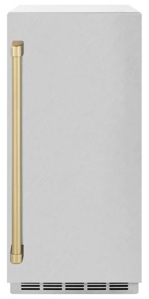 ZLINE Touchstone 15" 66 lb. Stainless Steel Gourmet Ice Maker with Drain Pump and Satin Stainless Steel Door with Champagne Bronze Handle-0