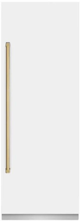 ZLINE Autograph Edition 30" 16.7 Cu. Ft. Column Refrigerator in White Matte with Graphite Gray Interior and Polished Gold Accents-0