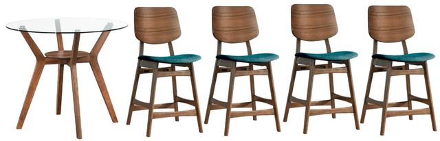 New Classic® Home Furnishings Oscar 5-Piece Clear/Teal/Walnut Counter Table Set-0