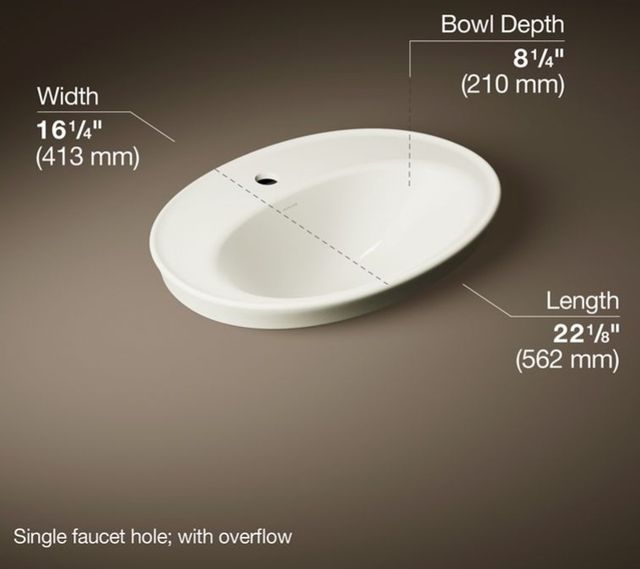 Kohler Serif® Biscuit 22.25" Oval Drop-In Bathroom Sink-3