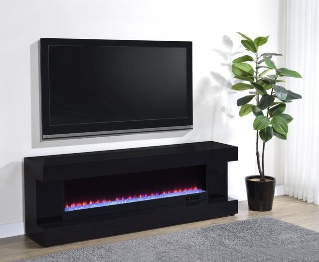 Coaster® Mallory Black High Gloss TV Stand Fireplace Console-1