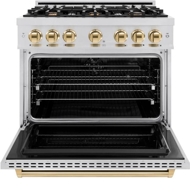 ZLINE Classic Autograph Edition 36" Stainless Steel Pro Style Dual Fuel Range with Polished Gold Accents-1