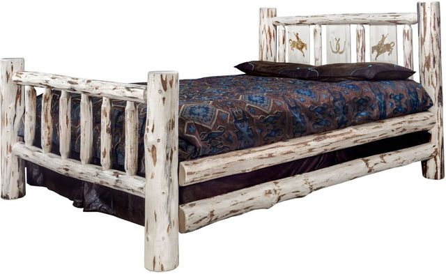 Montana Woodworks® Montana Collection Clear Lacquer Full Bed with Laser Engraved Bronc Design-2