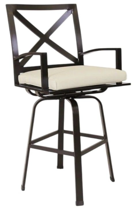 Sunset West La Jolla Espresso Aluminum Swivel Outdoor Bar Stool with Canvas Flax Cushion-0