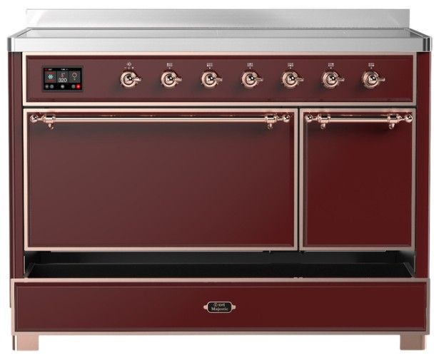 Ilve® Majestic III 48" Burgundy Pro Style Induction Range with Solid Door and Copper Trim-2