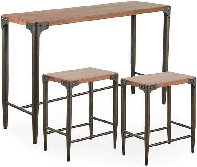 Olliix by INK+IVY Caden Brown/Charcoal Console Table and Counter Stool 3 Piece Set-0