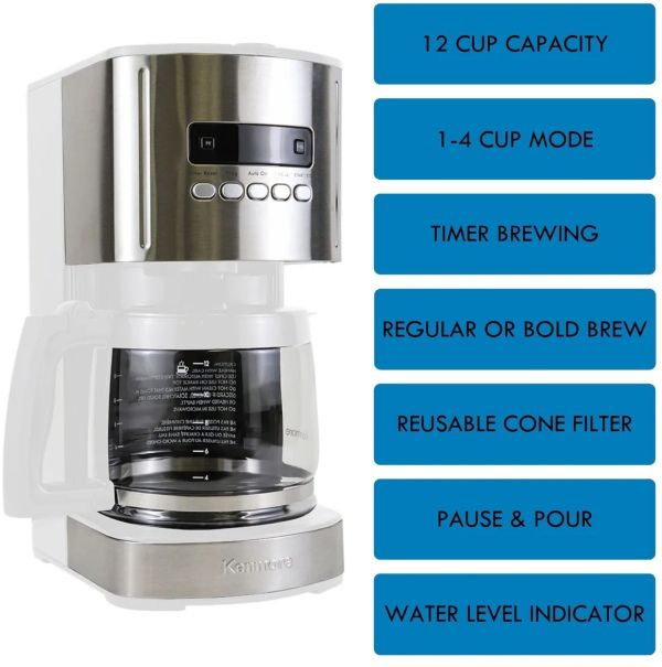 Kenmore® 12 Cup White and Stainless Steel Aroma Control Countertop Coffee Maker-2