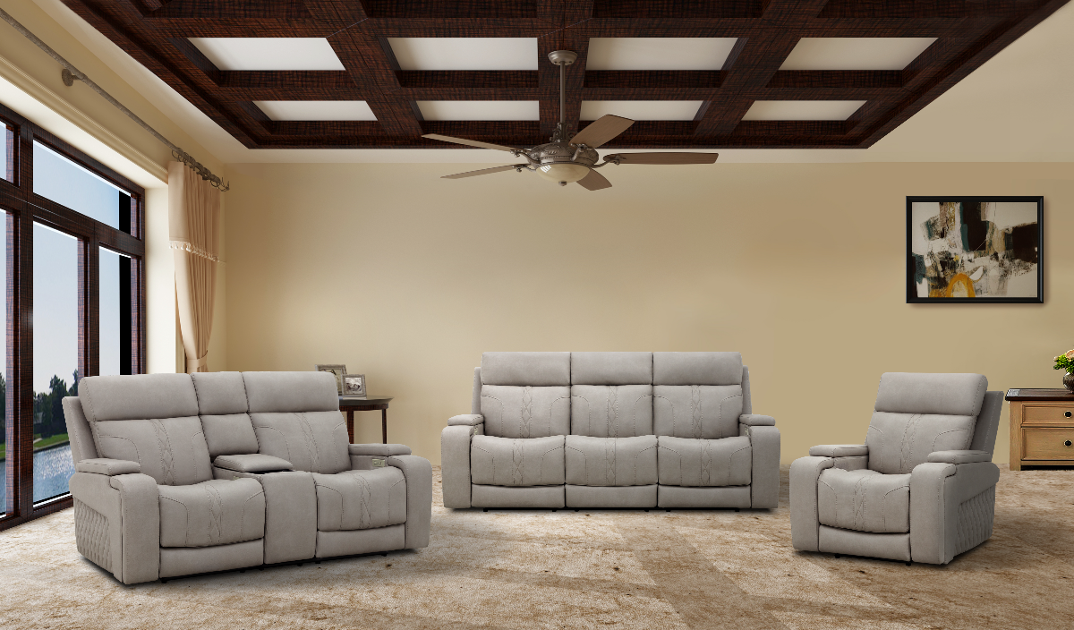 Moto Motion Kempton Dove Media Power Reclining Console Loveseat