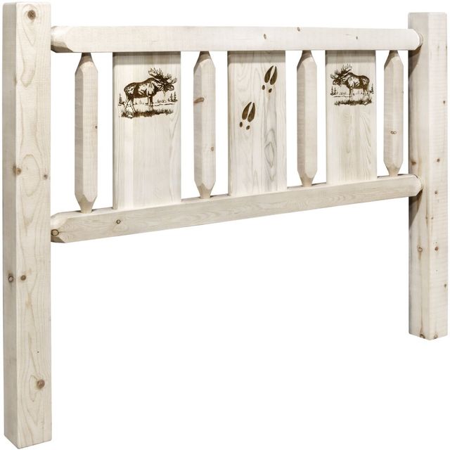 Montana Woodworks® Homestead Clear Lacquer California King Headboard with Laser Engraved Moose Design-0