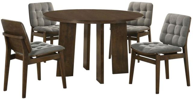 Coaster® Strouse 5-Piece Gray/Walnut Round Dining Table Set-0