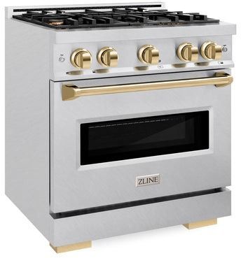 ZLINE Classic Autograph Edition 30" Stainless Steel Pro Style Gas Range with Polished Gold Accents-2