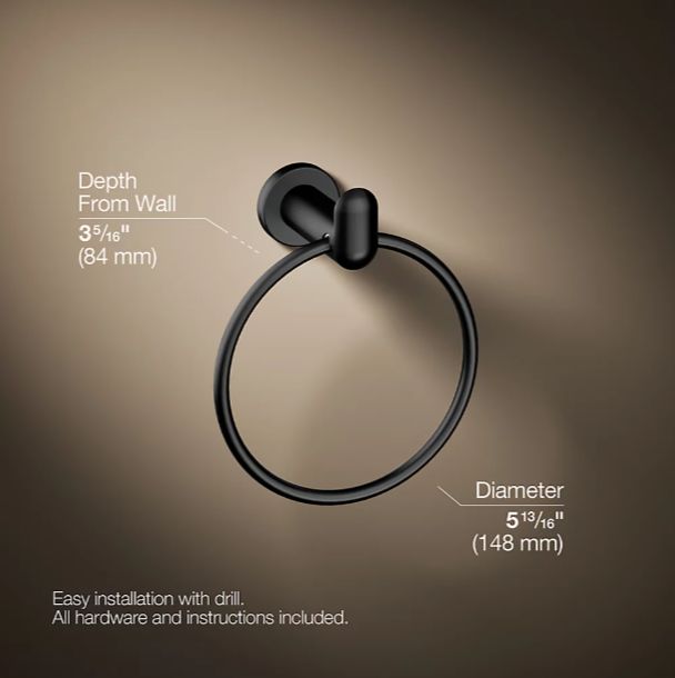 KOHLER® Kumin™ Matte Black Towel Ring-2