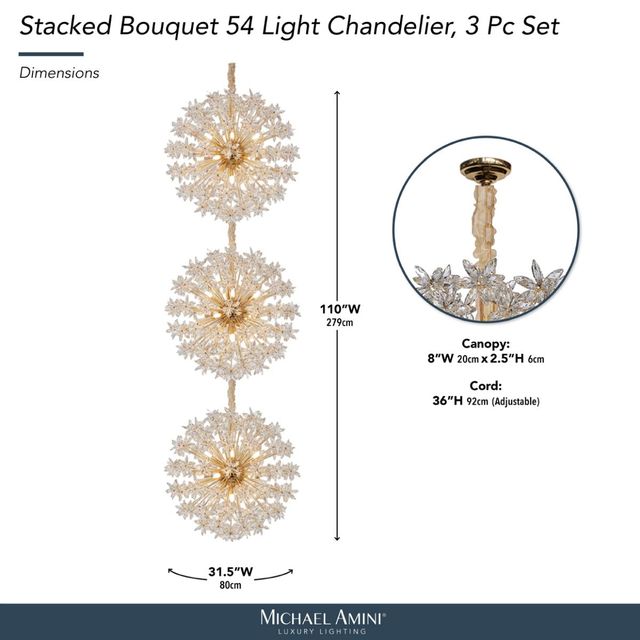 Michael Amini® Stacked Bouquet 3-Piece Gold 54-Light Chandelier-2