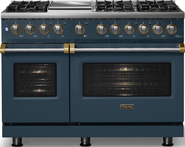 Viking® 5 Series 48" Squall Pro Style Dual Fuel (NG) Range with Brushed Brass Trim-2